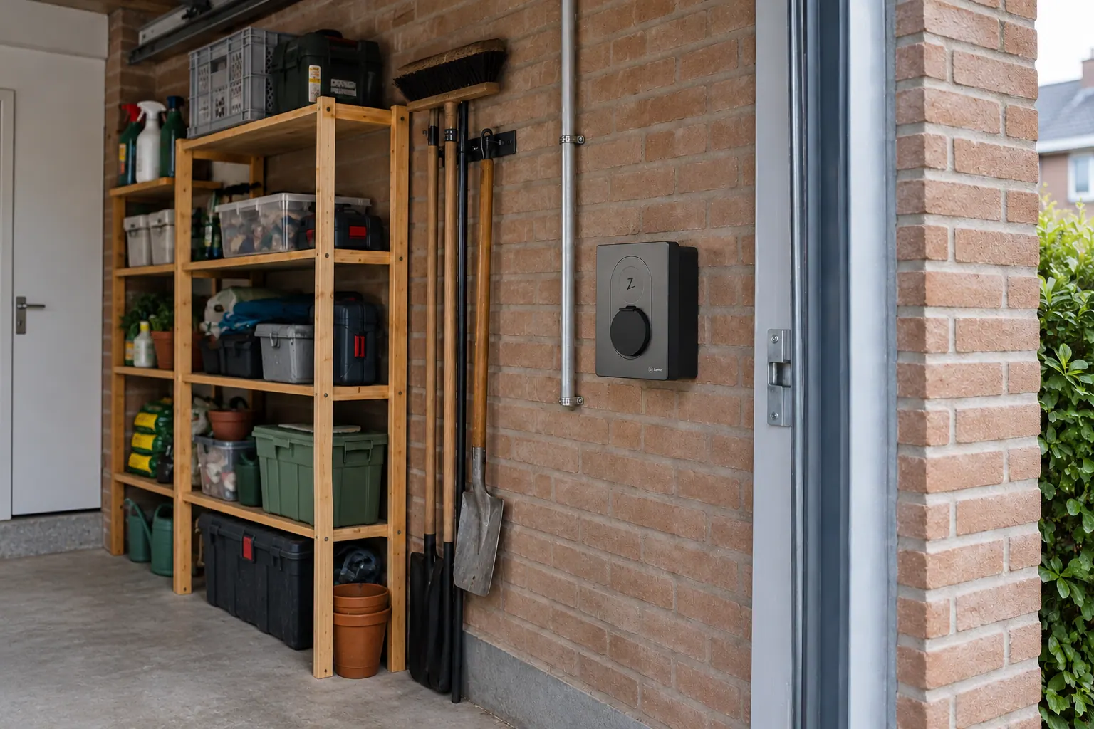 AI-sfeerbeeld: Zaptec Go in een garage, zonder auto