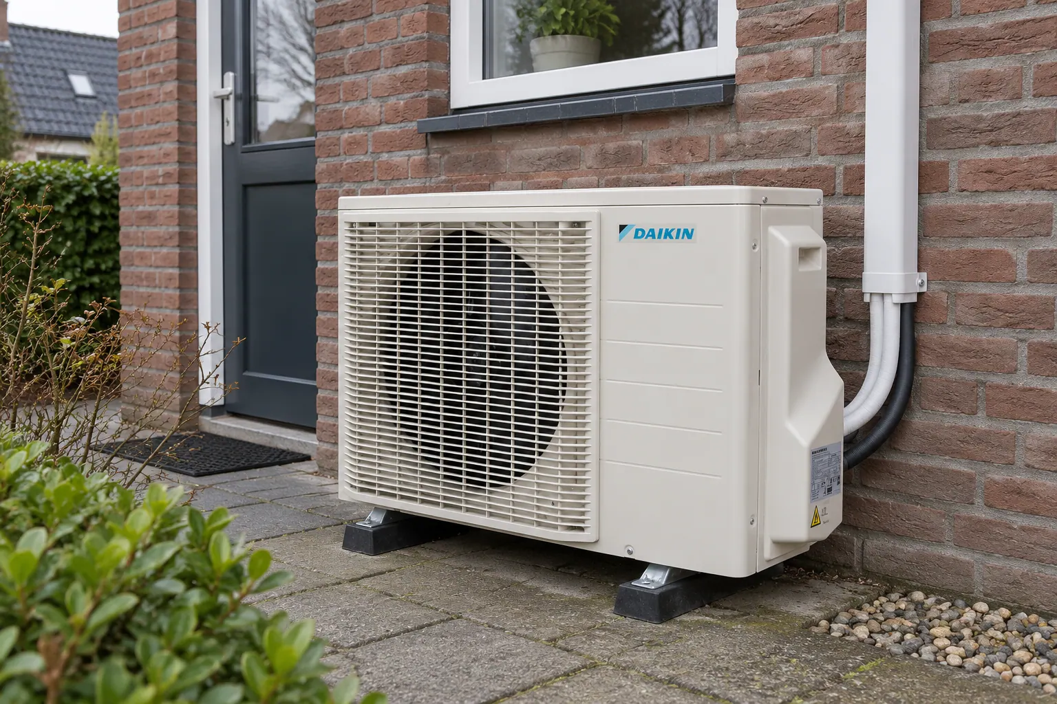 AI-sfeerbeeld: Een buitenunit naast de woning — Daikin RXM-A