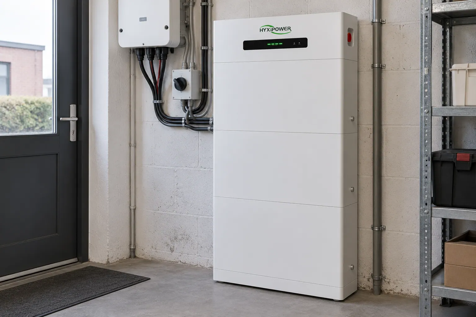 AI-sfeerbeeld: Energieopslag bij een bedrijf — Hyxipower HYX-E150-H2