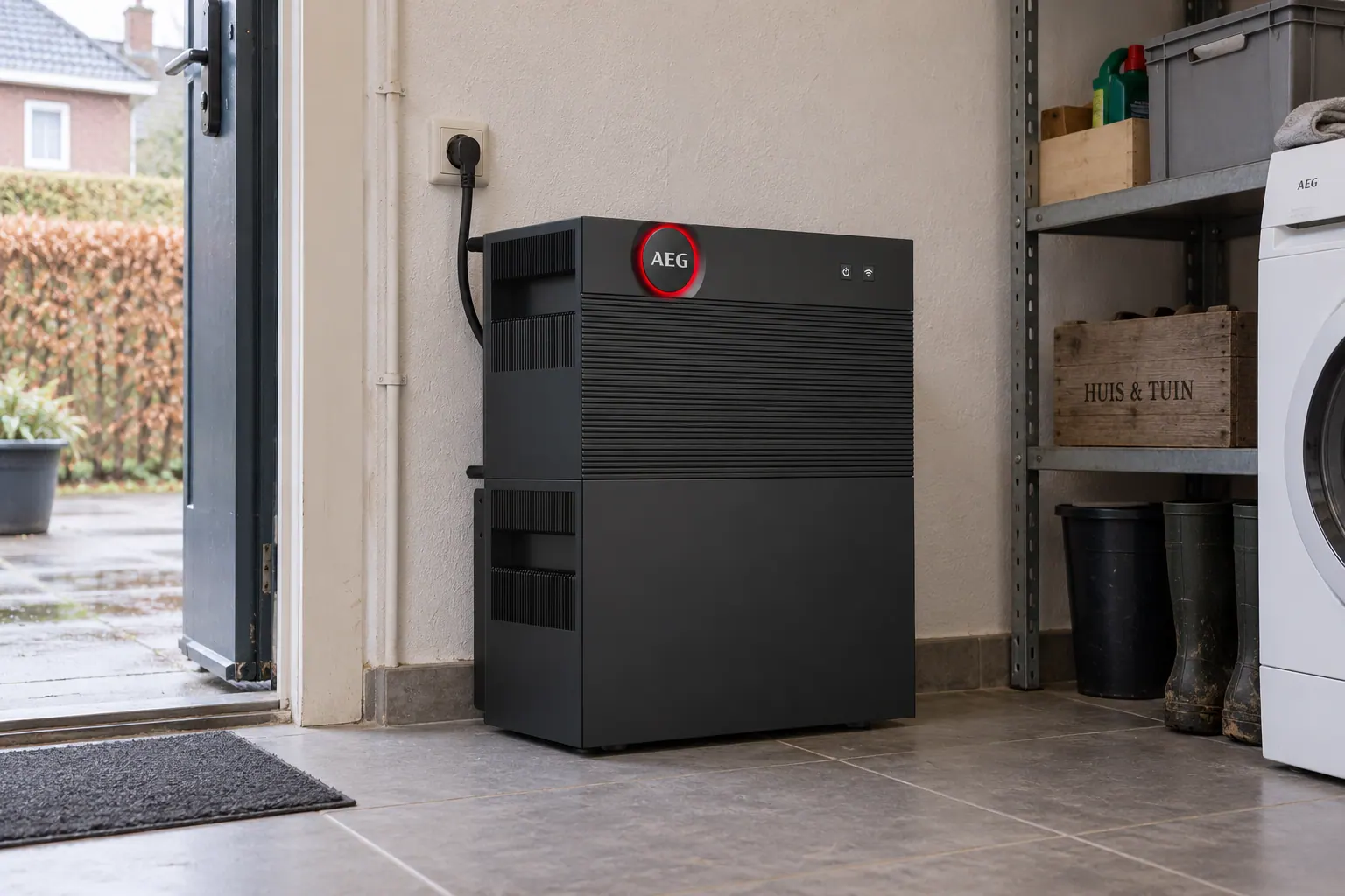 AI-sfeerbeeld: Detail van een AEG-installatie — AEG Solarcube Pro