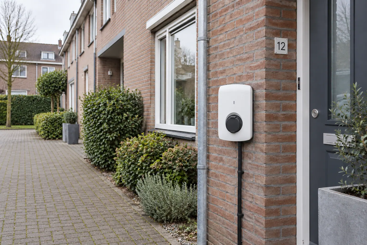 AI-sfeerbeeld: Thuis laden aan de gevel — Alfen Eve Single S-line