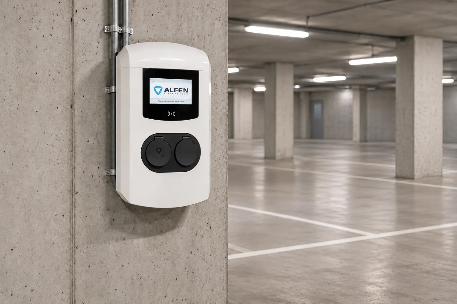 AI-sfeerbeeld: Laden in een parkeergarage — Alfen Eve Double Plus